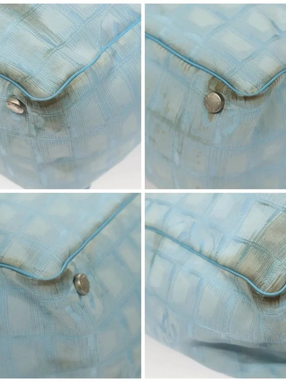 CHANEL New Travel line Tote Bag Light Blue Silver CC Auth 129655